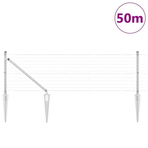 vidaXL Gjerde med stolpe sølv 0,4 x 50 m Stål