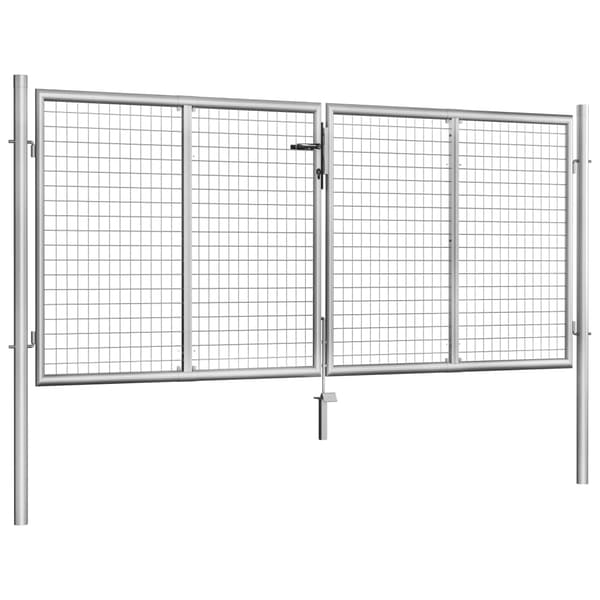 vidaXL Trädgårdsgrind galvaniserat stål 306x150 cm silver