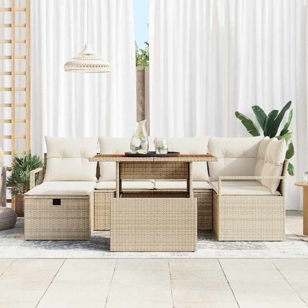 vidaXL Trädgårdsoffset 7 pcs Beige konstrotting