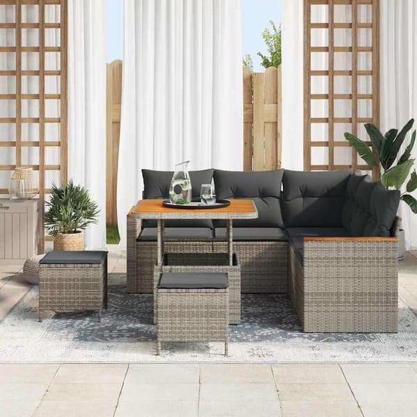 vidaXL Trädgårdsoffset med kudde 8 pcs Grå Poly rattan