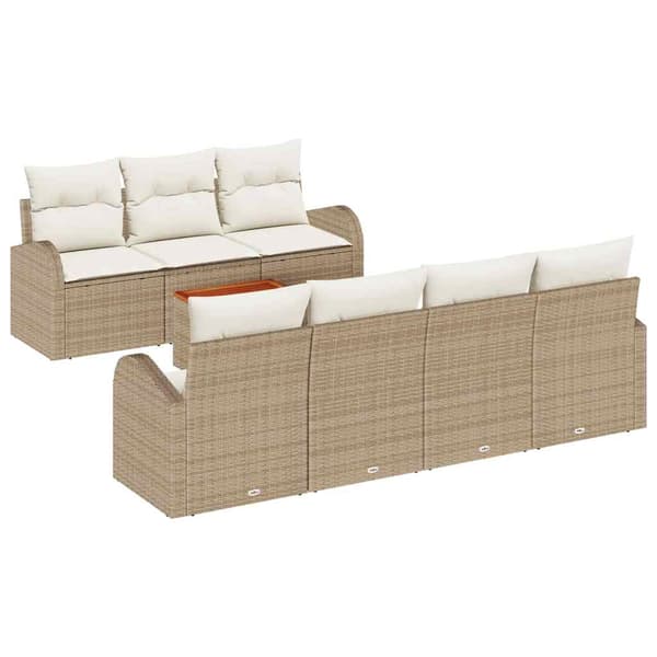 vidaXL Trädgårdssoffa Set 8 delar Beige Polyrotting