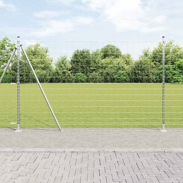 vidaXL Gjerde med stolpe sølv 1,5 x 10 m Stål
