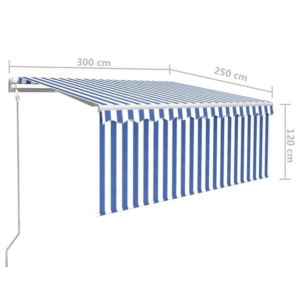 vidaXL Automatiserad markis vindsensor rullgardin LED 3x2,5m blå/vit