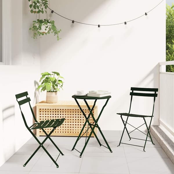 vidaXL Sammenleggbart Bistrosett 3 pcs Skog Stål