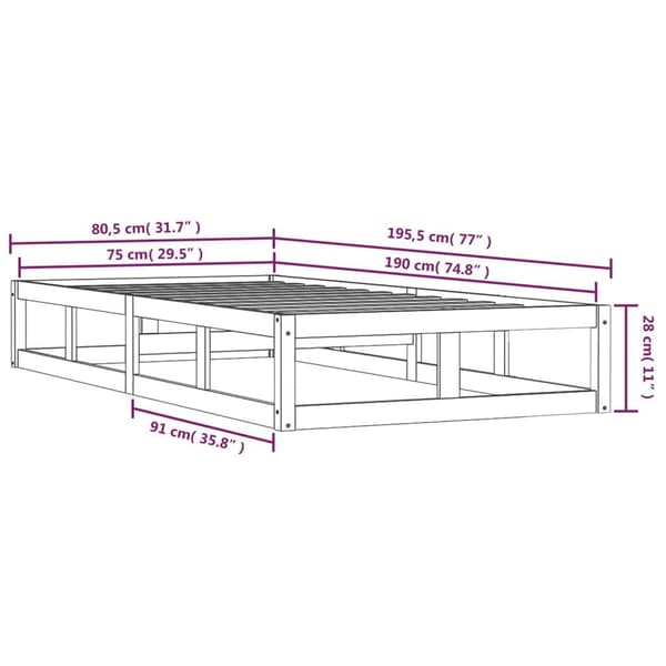 vidaXL Sengeramme hvit 75x190 cm Small Single heltre