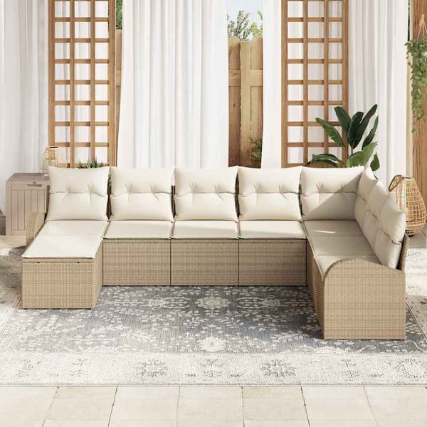 vidaXL Trädgårdssoffgrupp med dyna 8 delar Beige Polyrotting