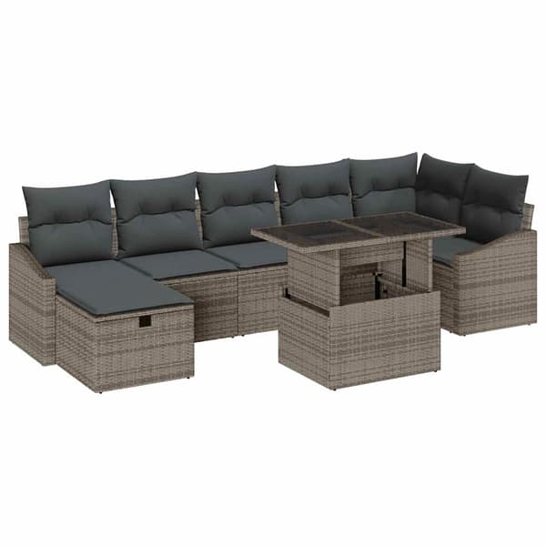 vidaXL Trädgårdsoffset med kudde med lagring 8 pcs Grå Poly rattan