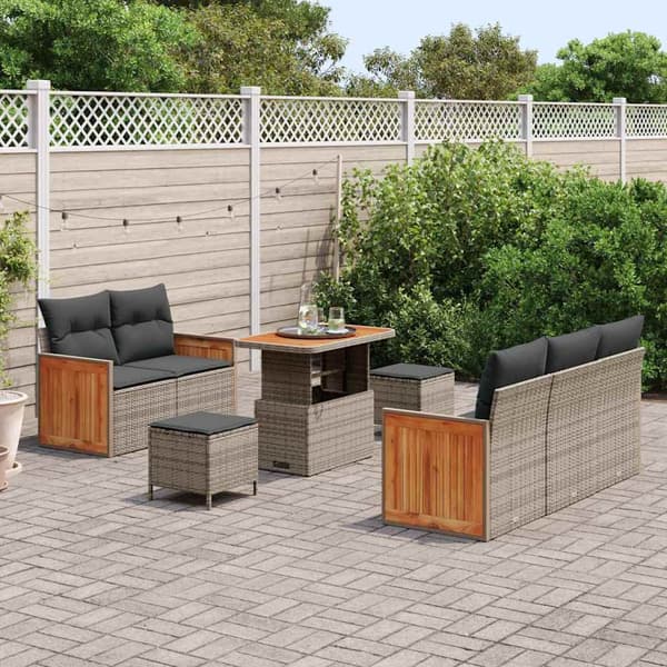 vidaXL Trädgårdsoffset 8 pcs Grå Poly Rattan och Pulverlackerad Stål