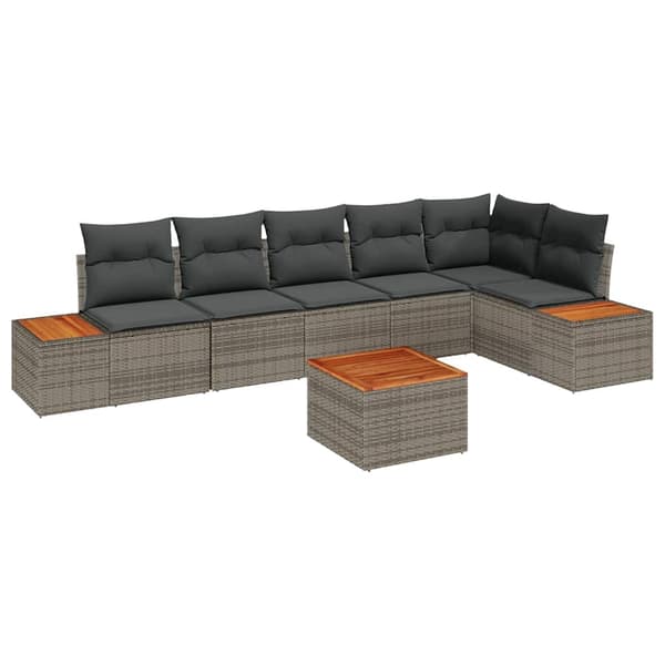 vidaXL Trädgårdsoffset med kudde 7 pcs Grå Poly rattan