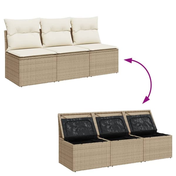 vidaXL Trädgårdssoffa 3-sits med dynor konstrotting beige