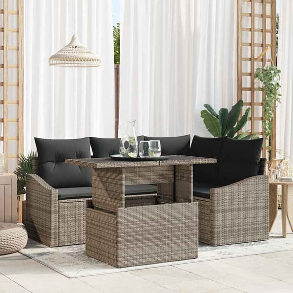 vidaXL Trädgårdsoffset 5 pcs Grå konstrotting & Pulverlackerat stål