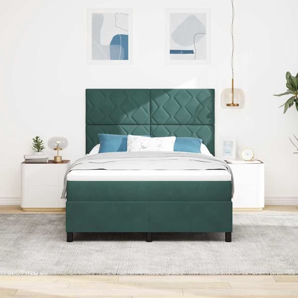 vidaXL LED Box Säng med madrass Mörkgrön 140 x 190 cm Sammet