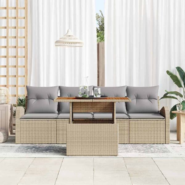 vidaXL Trädgårdsoffset med lagring 5 pcs Beige Poly rattan