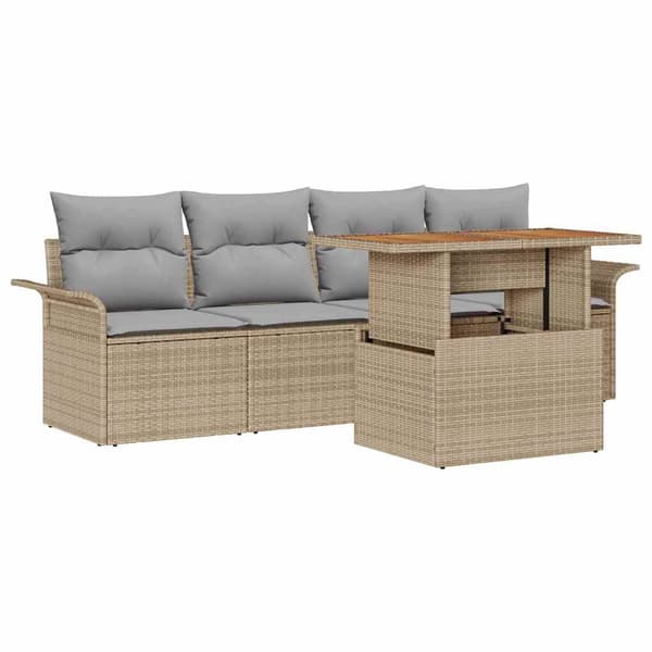 vidaXL Trädgårdsoffset med lagring 5 pcs Beige Poly rattan