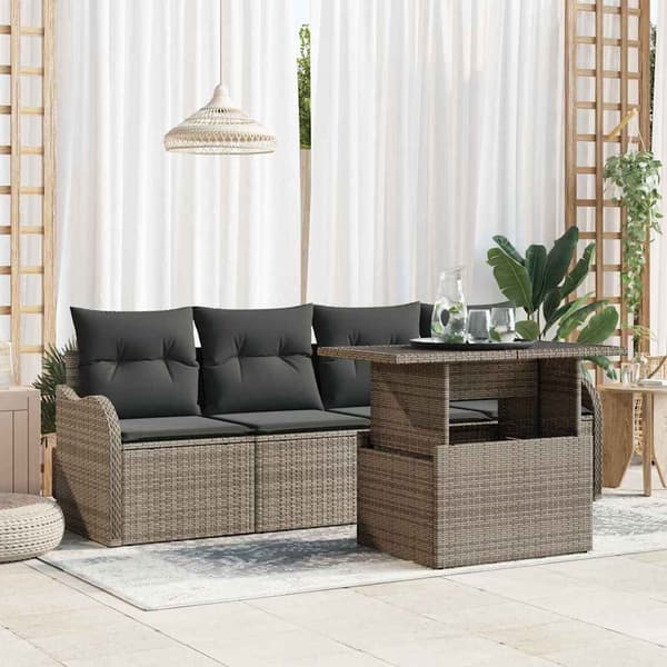 vidaXL Trädgårdsoffset med kudde med kudde 5 pcs Grå Poly Rattan