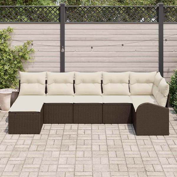 vidaXL Trädgårdsoffset med kudde 7 pcs Brun Poly rattan