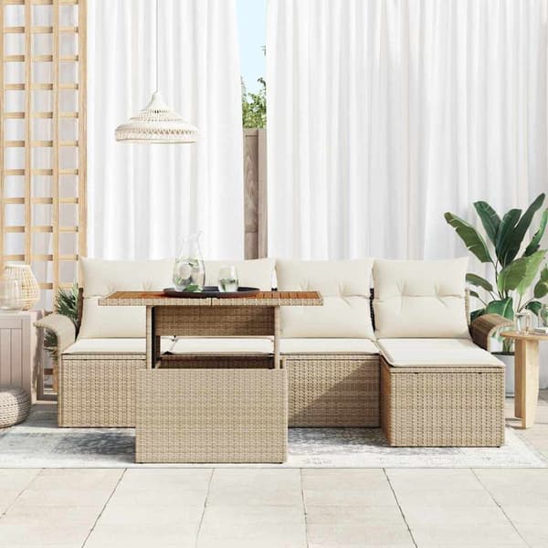 vidaXL Trädgårdsoffset med lagring 6 pcs Beige Poly rattan