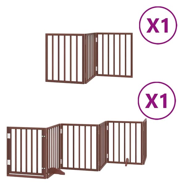 vidaXL Hundgrind med dörr vikbar 9 paneler brun 450 cm poppel