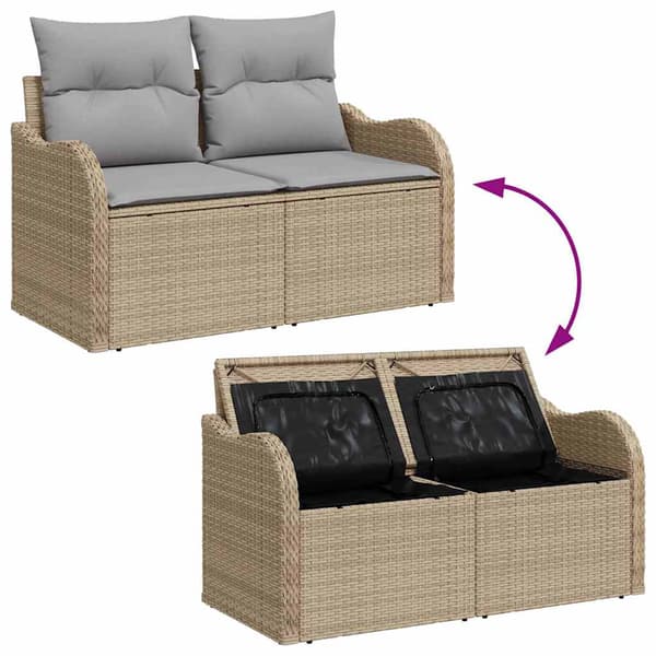 vidaXL Trädgårdsoffset med lagring 7 pcs Beige Poly rattan