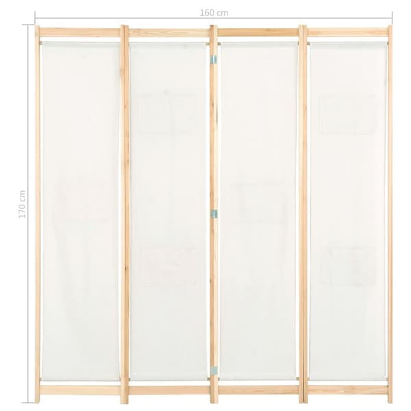 vidaXL Romdeler 4 paneler kremhvit 160x170x4 cm stoff
