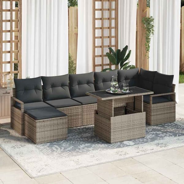 vidaXL Trädgårdsoffset med lagring 8 pcs Grå Poly rattan