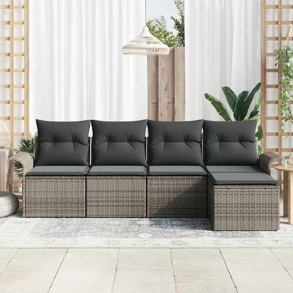 vidaXL Utomhussoffa med kudde 5 pcs Grå konstrotting
