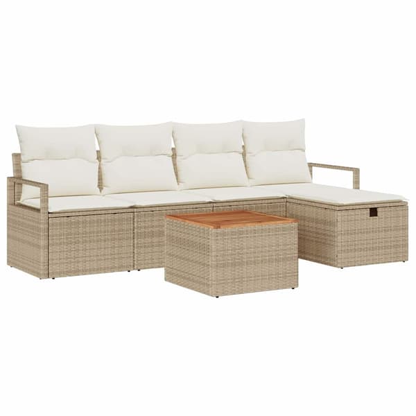 vidaXL Trädgårdsoffset med kudde med lagring 6 pcs Beige Poly rattan