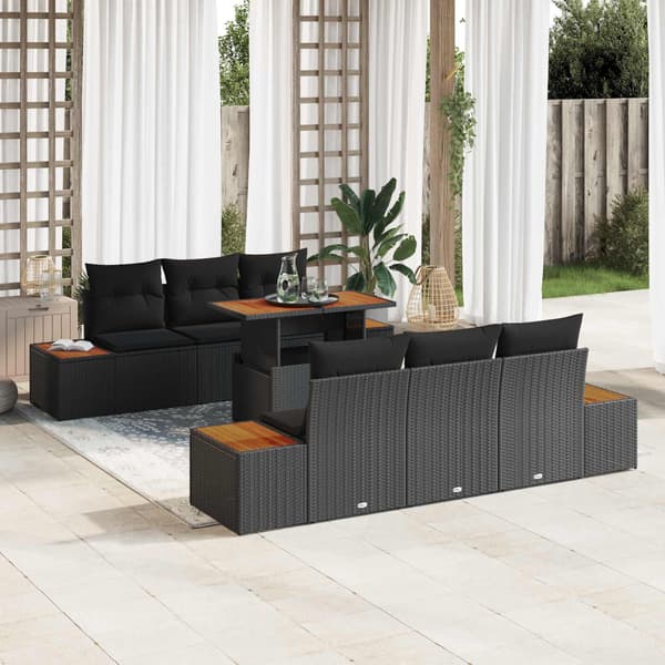 vidaXL Trädgårdsoffset med lagring 7 pcs Svart Poly rattan
