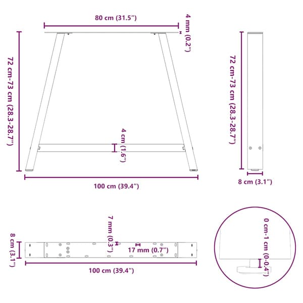 vidaXL Spisebordben A-formet 2 stk 100x(72-73) cm stål