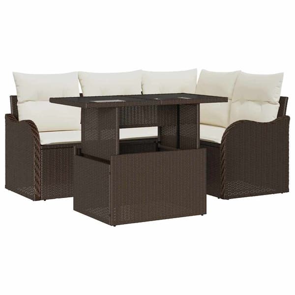 vidaXL Utomhusmatbord med kudde 5 pcs Brun Poly rattan