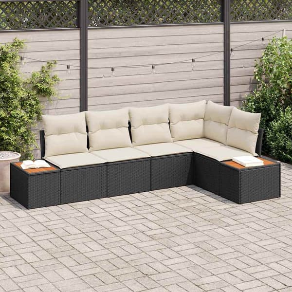 vidaXL Trädgårdsoffset med kudde 5 pcs Svart Poly rattan