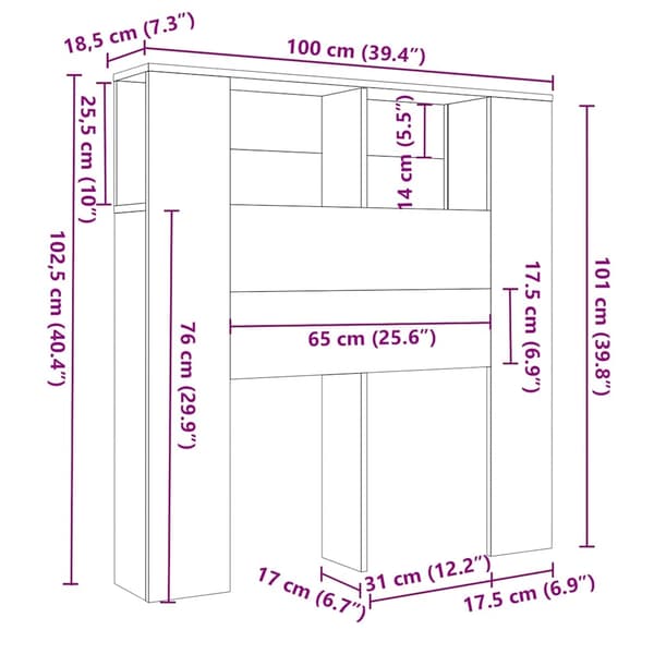vidaXL Sengegavlskap røkt eik 100x18,5x102,5 cm