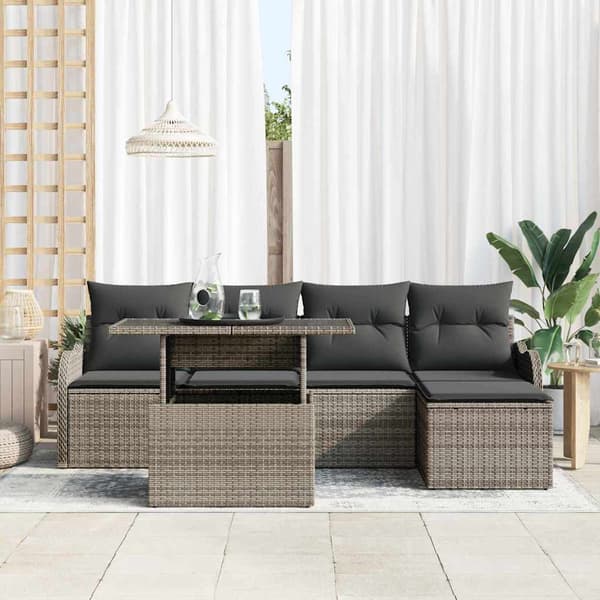 vidaXL Trädgårdsoffset med kudde 6 pcs Grå Polyrattan