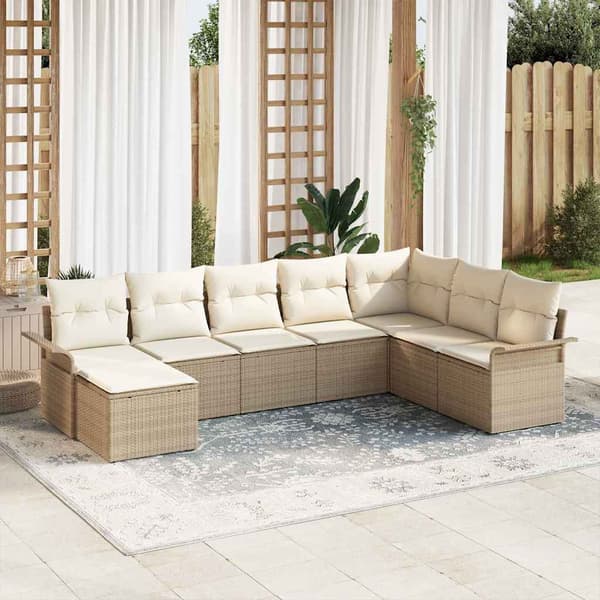 vidaXL Trädgårdssoffgrupp med dyna 8 delar Beige Polyrotting