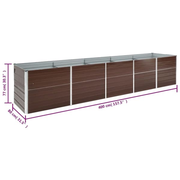 vidaXL Høybed galvanisert stål 400x80x77 cm brun