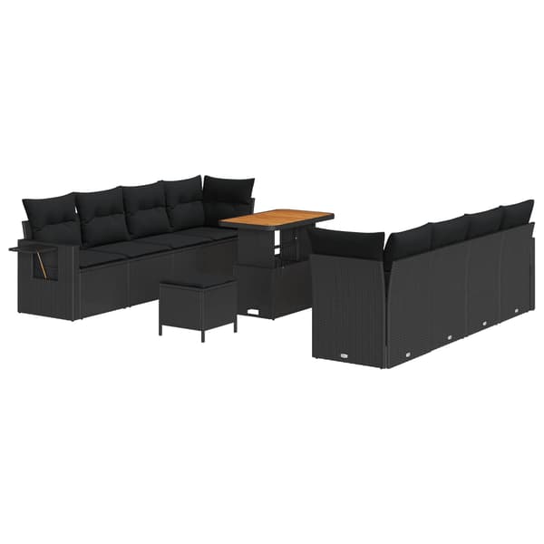 vidaXL Trädgårdsoffset med kudde 11 pcs Svart Poly rattan