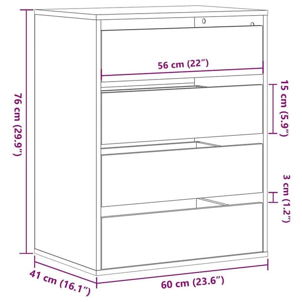vidaXL Kommode svart 60x41x76 cm konstruert tre