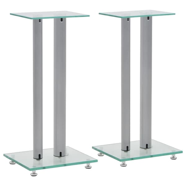 vidaXL Högtalarstativ 2 st härdat glas 2 pelare silver