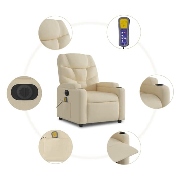 vidaXL Elektrisk massagefåtölj gräddvit tyg