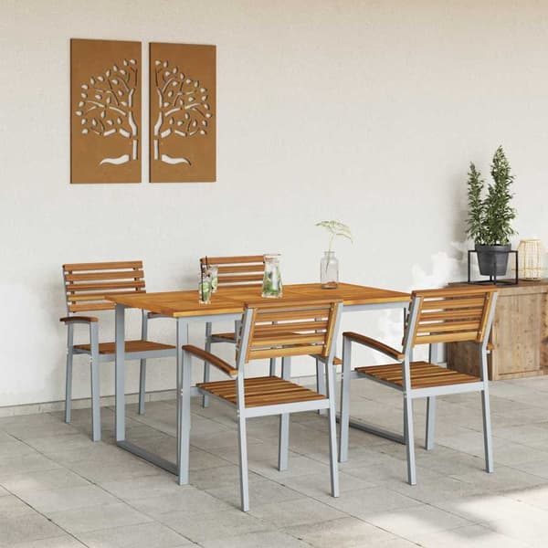 vidaXL Hage Spisegruppe 5 pcs Grå Solid akasietre