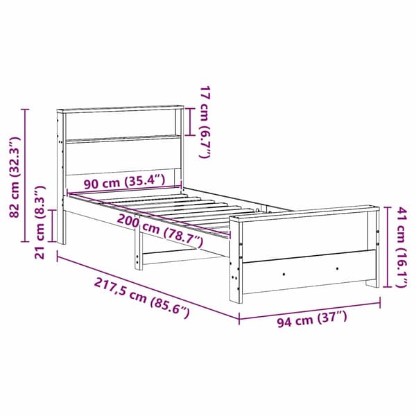 vidaXL Sengestamme med hodegjerde Brun 90 x 200 cm Konstruert tre