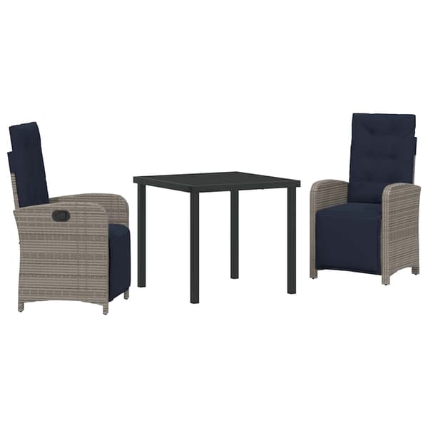 vidaXL Hage Spisegruppe med pute 3 pcs Grå polyrotting