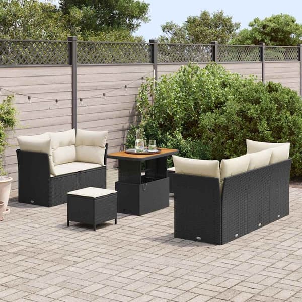 vidaXL Trädgårdsoffset 8 pcs Svart konstrotting