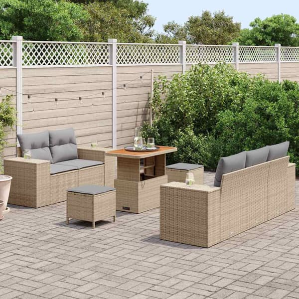 vidaXL Trädgårdsoffset 8 pcs Beige konstrotting
