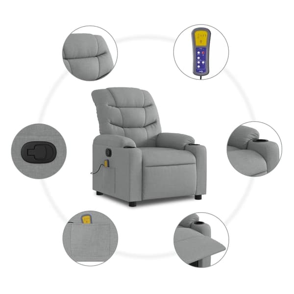 vidaXL Massagefåtölj ljusgrå tyg
