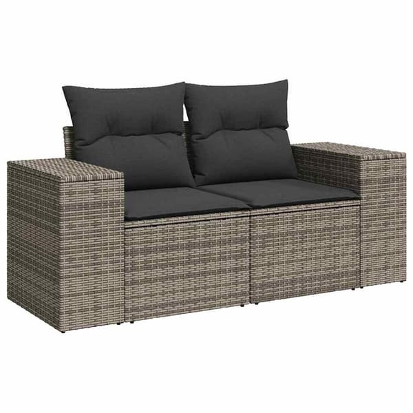 vidaXL Trädgårdsoffset med lagring 9 pcs Grå Poly rattan