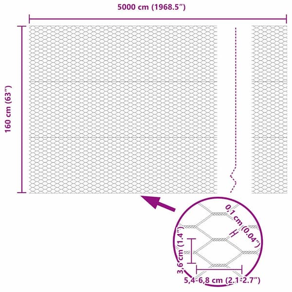 vidaXL Hexagonstängsel Grå 1,6 x 50 m PVC