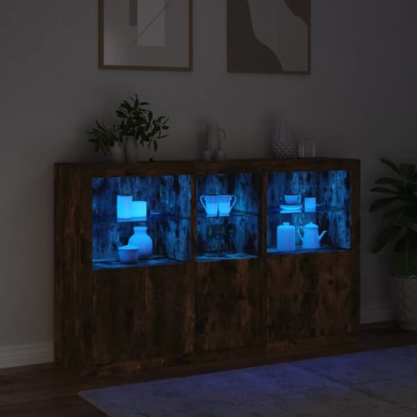 vidaXL Skjenk med LED-lys røkt eik 162x37x100 cm