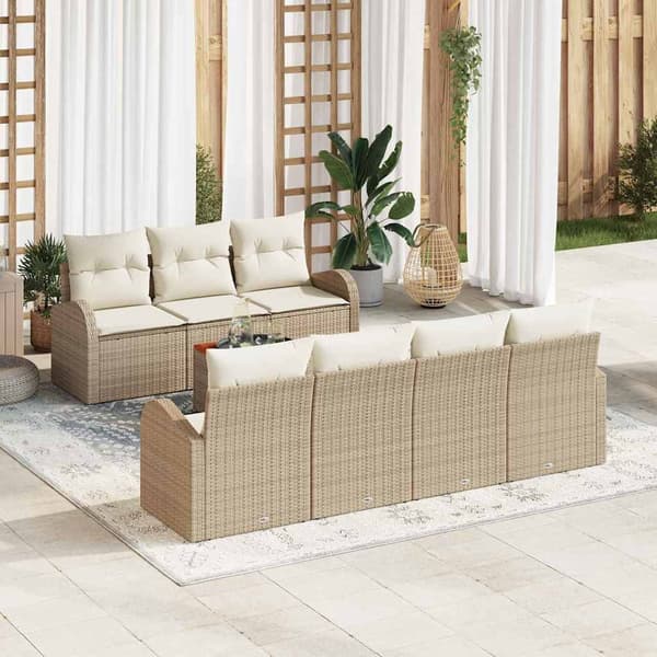 vidaXL Trädgårdssoffa Set 8 delar Beige Polyrotting