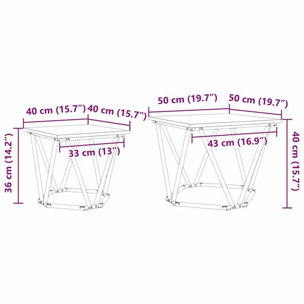 vidaXL Sidebordssett 2 pcs Artisan Eik Konstruksjonsvirke og stål